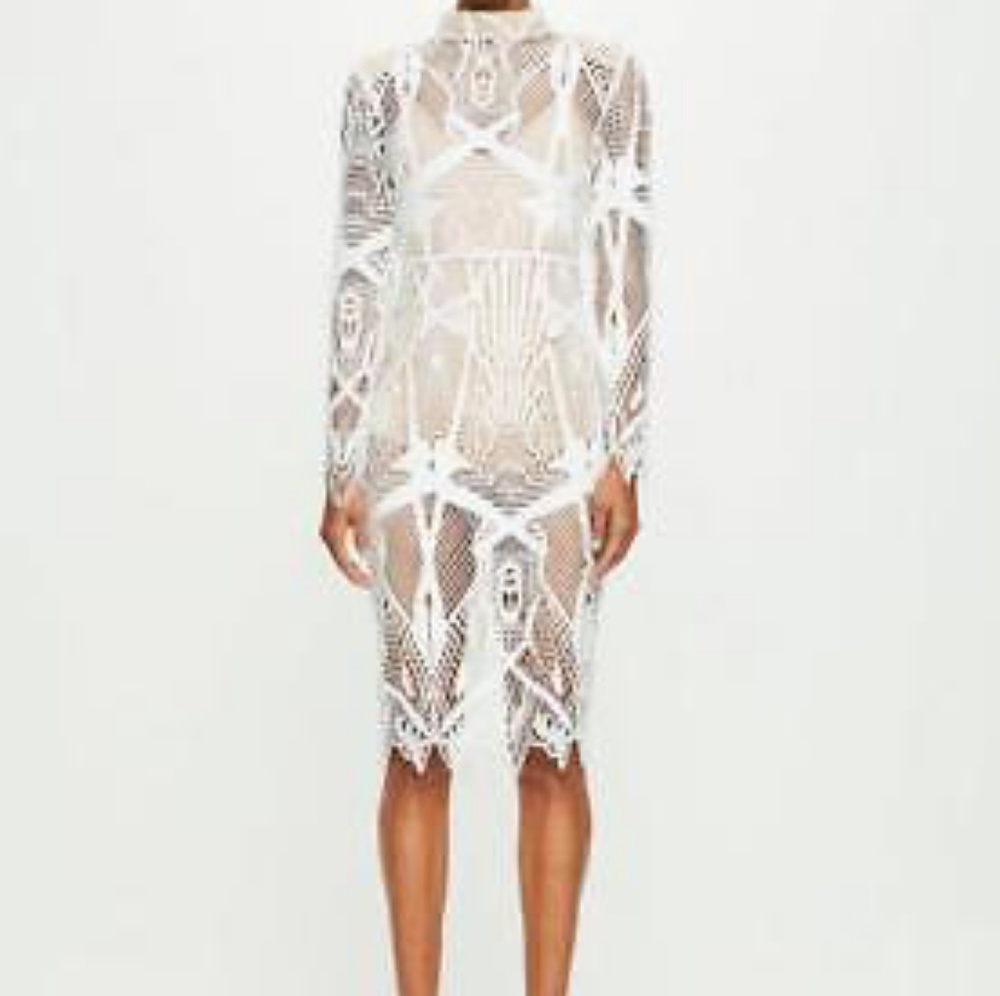 White Lace & Nude High Neck